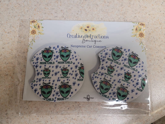 Alien moon child  neoprene car coaster