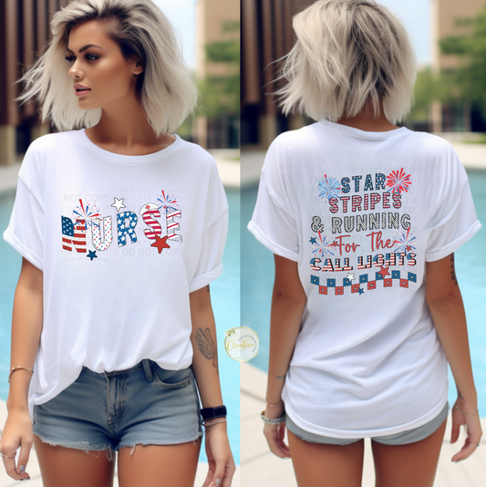 Star stripes and running for the call lights tee